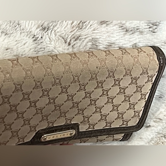 Celine Beige Macadam Canvas w/ Croc Embossed Leather French long Wallet-rare - Picture 4 of 16